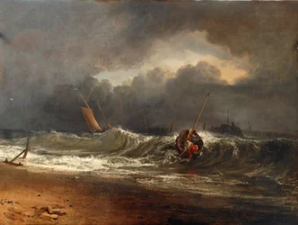 Fischer an einer Lee-Küste bei stürmischem Wetter